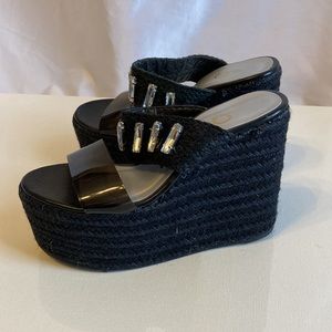 BKS Abdiel Black Rhinestone Studded Wedges Size 6